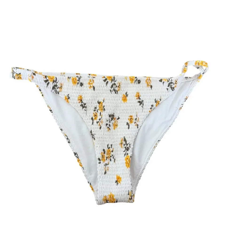 Hollister Swim White Yellow Floral Bikini Bottoms Sz L